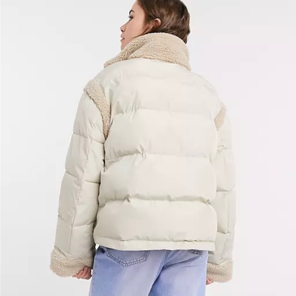 ASOS Design Beige Puffer with shearling